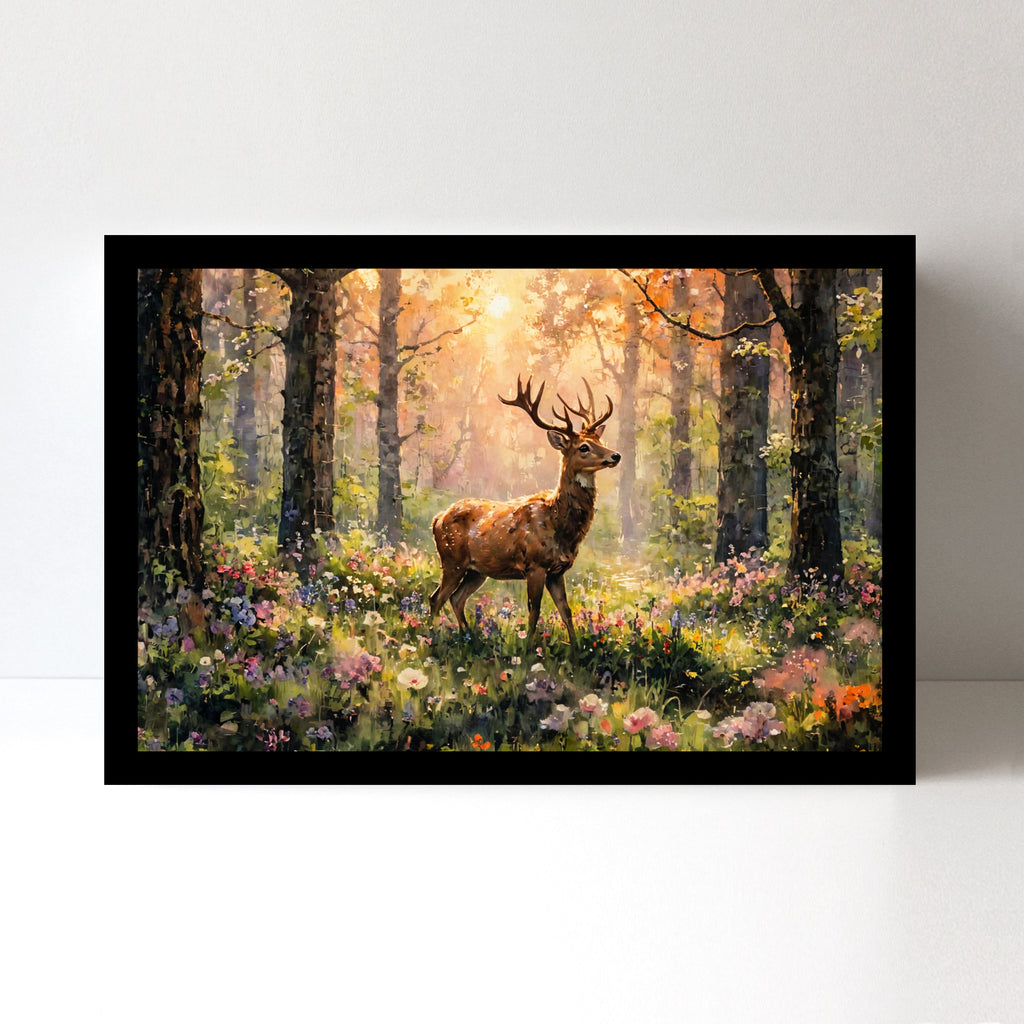 Luxariya Deer Canvas Print 20x30", Black/White Framed, 12x18"-24x36" Serene Wall Art