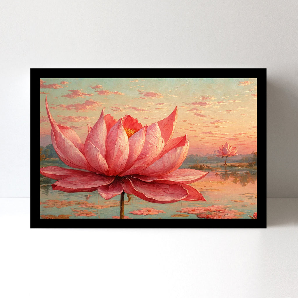 Luxariya Lotus Canvas Print 20x30", Black/White Framed, 12x18"-24x36" Spiritual Wall Art
