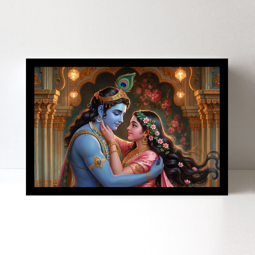 Radha Krishna Luxury Wall Art - 18x24 Inch Framed GSM Paper or 20x30 Inch Canvas