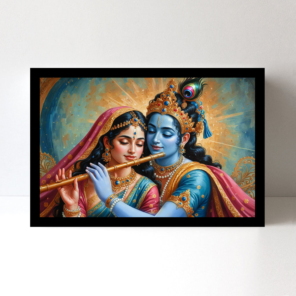 Radha Krishna Luxury Wall Art - 18x24 Inch Framed GSM Paper or 20x30 Inch Canvas