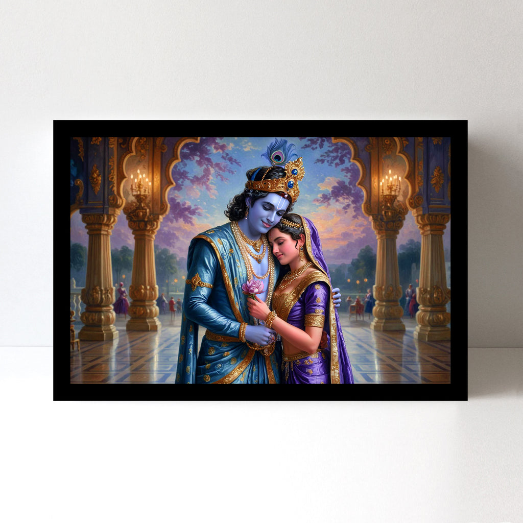 Radha Krishna Luxury Wall Art - 18x24 Inch Framed GSM Paper or 20x30 Inch Canvas