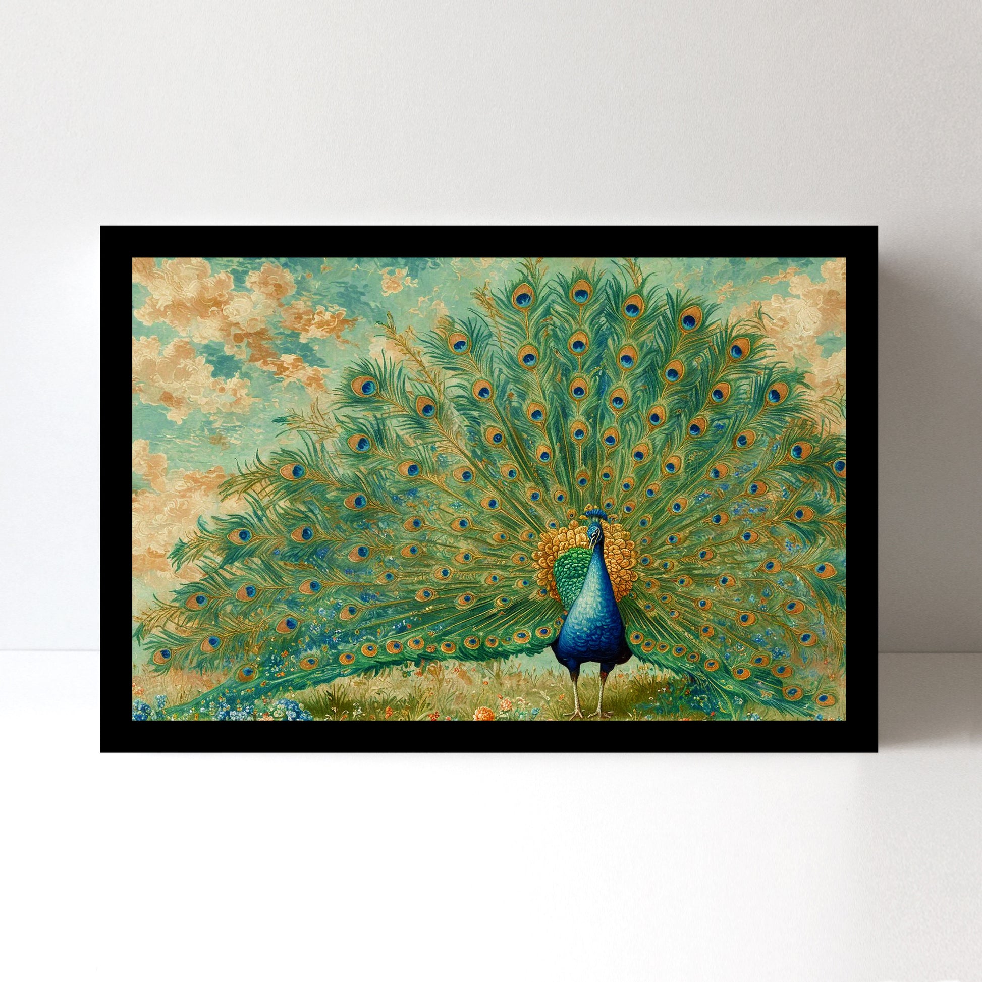 Majestic Peacock Splendor: Vastu-Approved Luxury Wall Art, 18x24 inch Framed GSM Paper or 20x30 inch Canvas