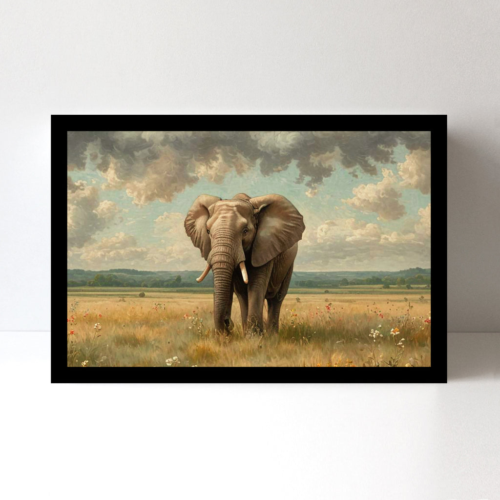 Luxariya Elephant Canvas Print 20x30", Black/White Framed, 12x18"-24x36" Auspicious Wall Art