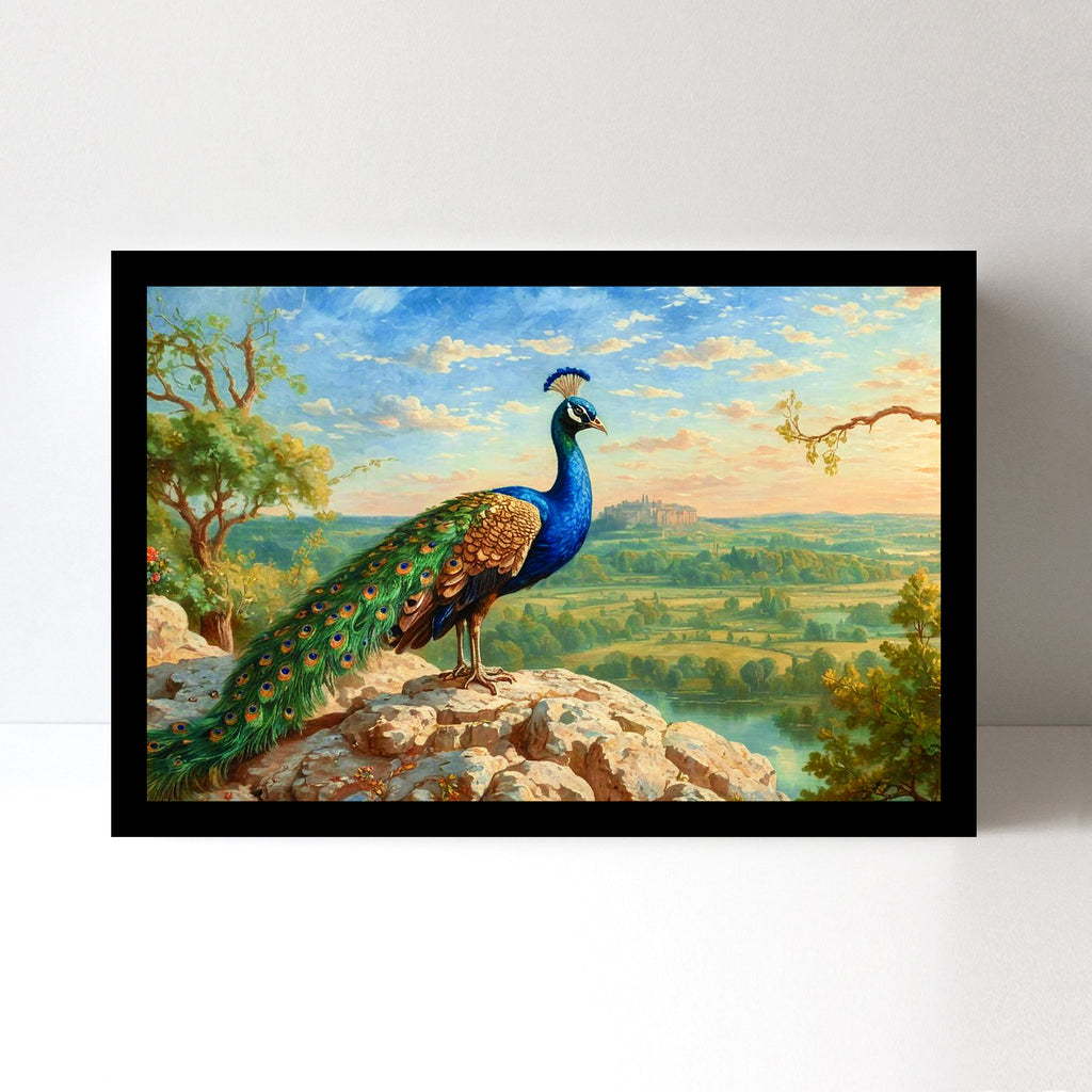 Majestic Peacock Splendor: Vastu-Approved Luxury Wall Art, 18x24 inch Framed GSM Paper or 20x30 inch Canvas