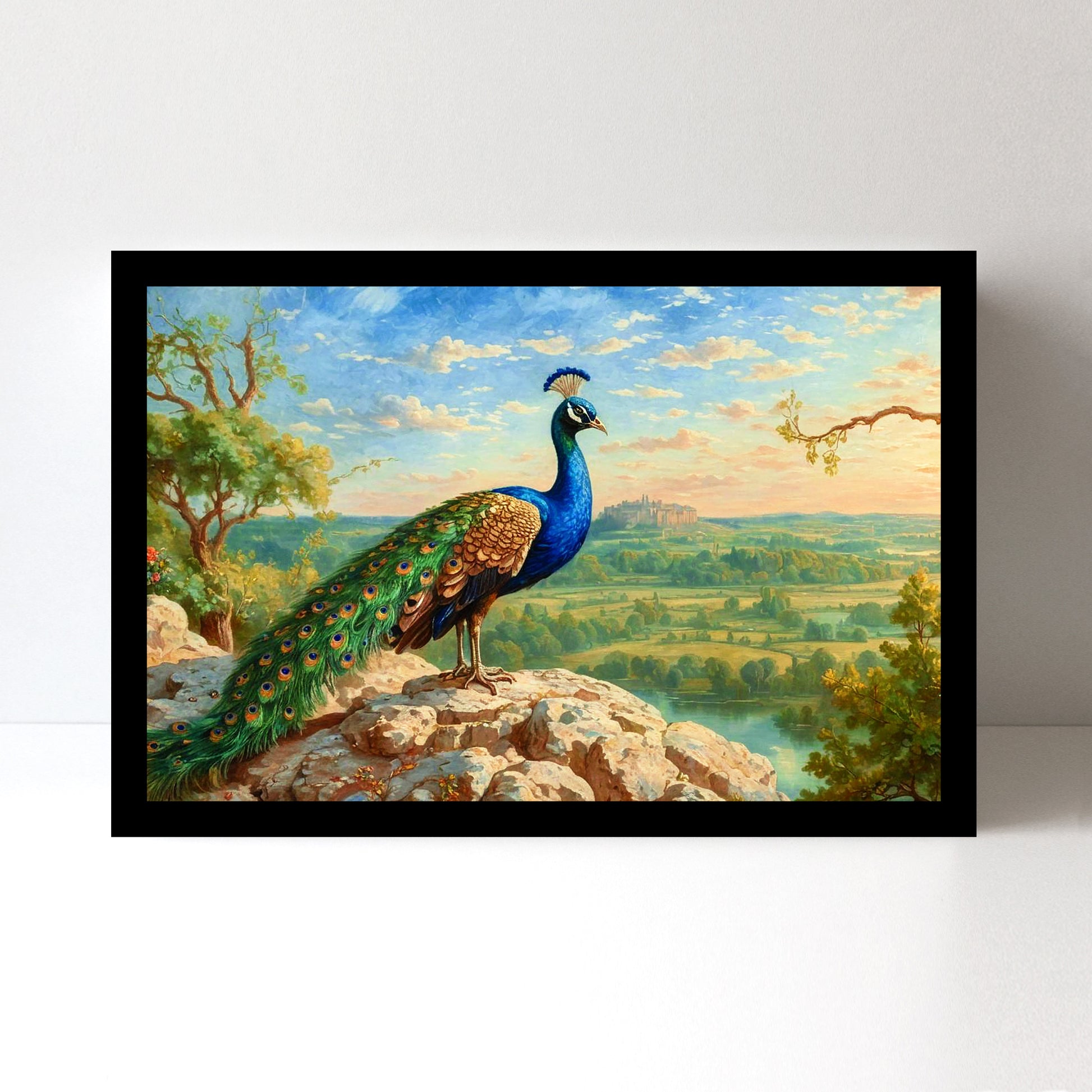 Majestic Peacock Splendor: Vastu-Approved Luxury Wall Art, 18x24 inch Framed GSM Paper or 20x30 inch Canvas