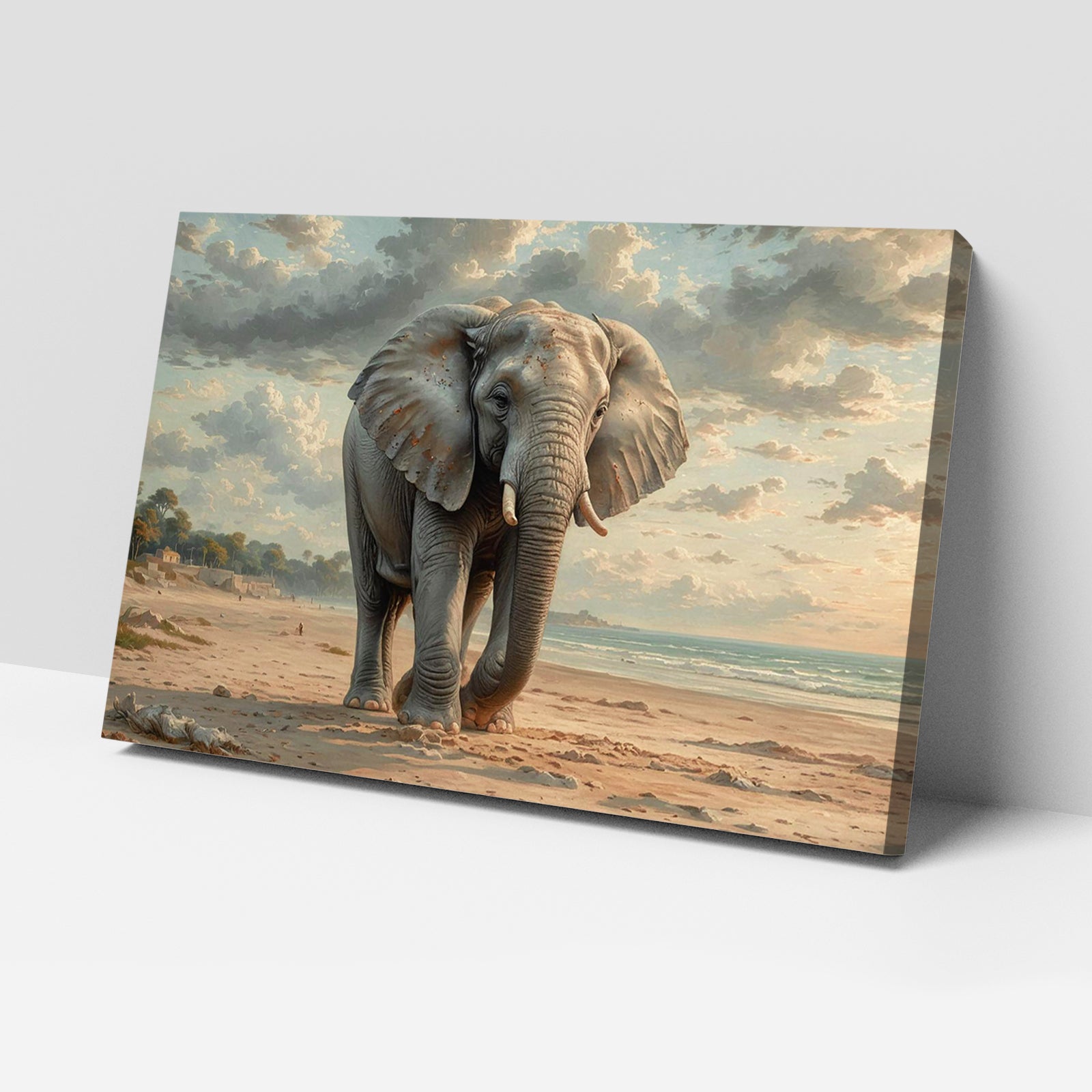 Luxariya Elephant Canvas Print 20x30", Black/White Framed, 12x18"-24x36" Auspicious Wall Art