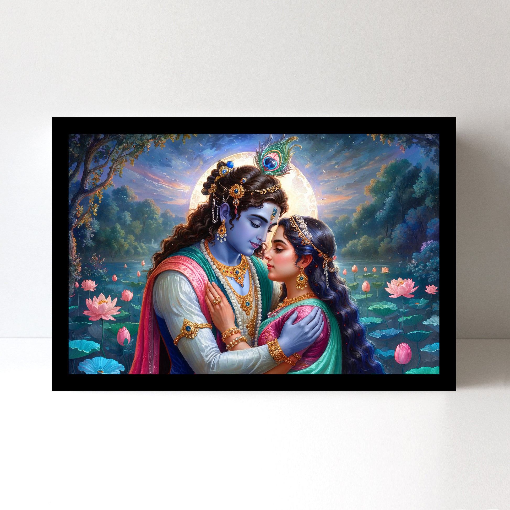 Radha Krishna Luxury Wall Art - 18x24 Inch Framed GSM Paper or 20x30 Inch Canvas