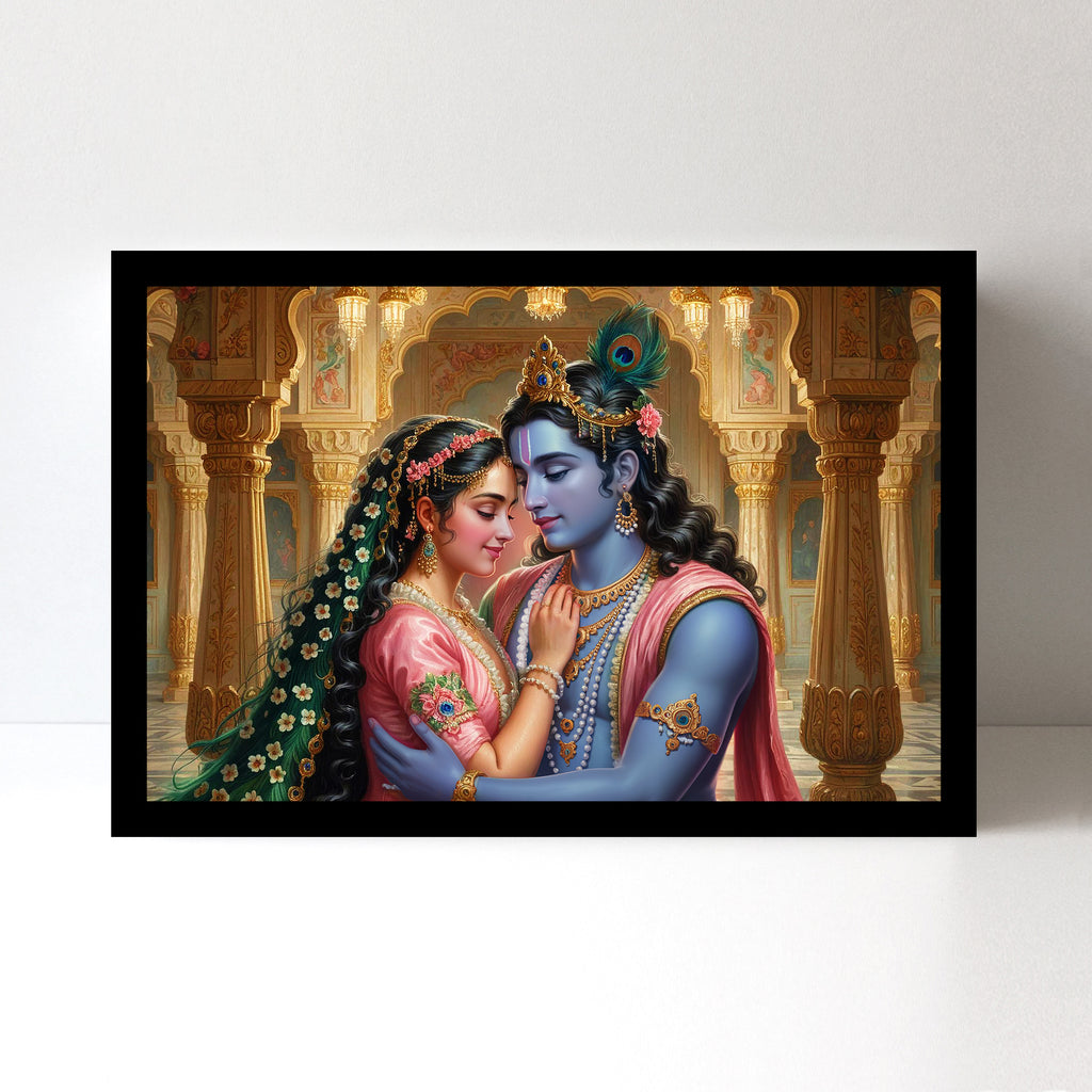 Radha Krishna Luxury Wall Art - 18x24 Inch Framed GSM Paper or 20x30 Inch Canvas