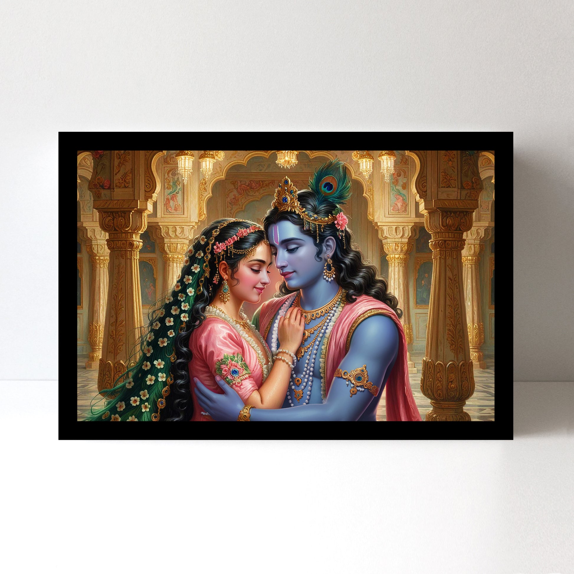 Radha Krishna Luxury Wall Art - 18x24 Inch Framed GSM Paper or 20x30 Inch Canvas