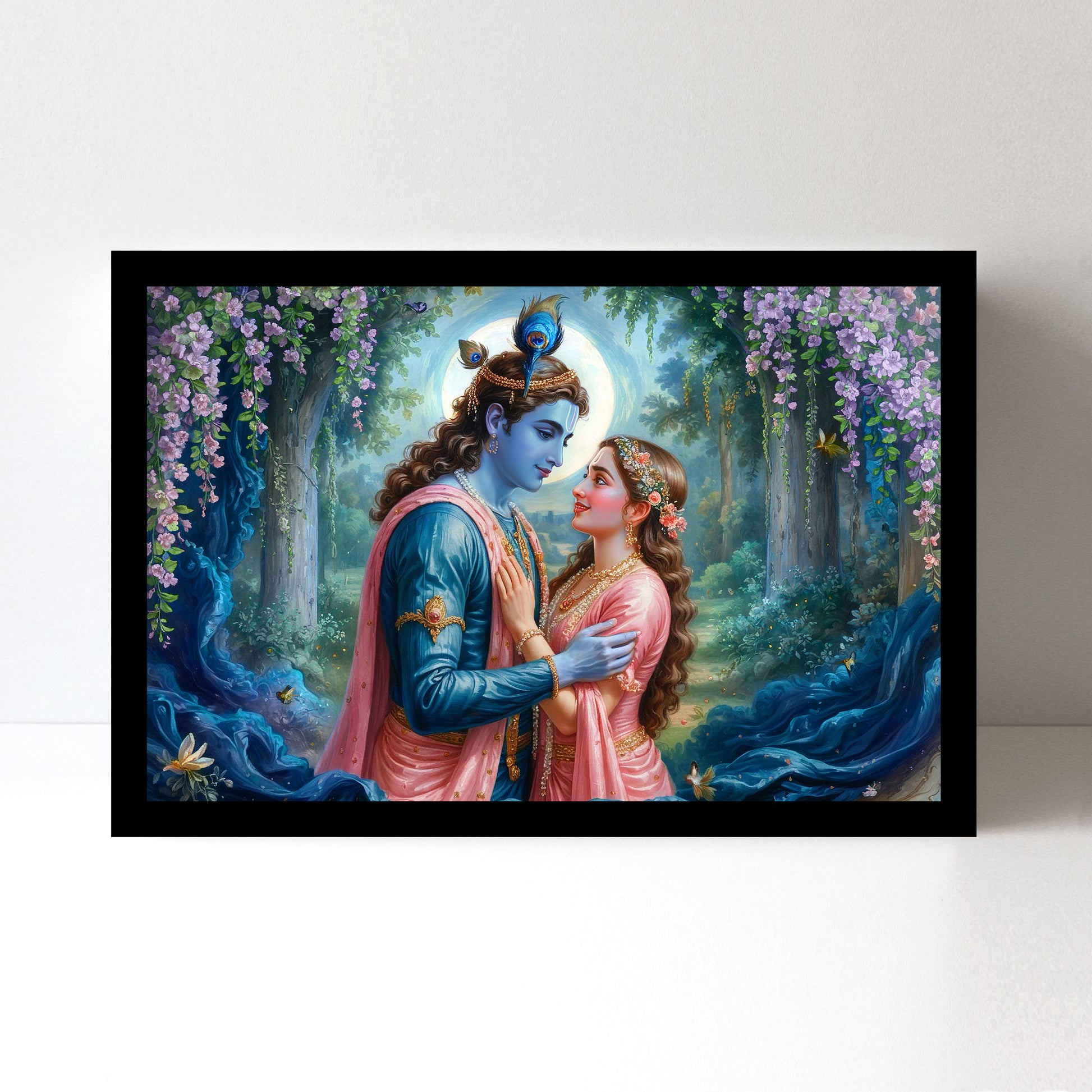 Radha Krishna Luxury Wall Art - 18x24 Inch Framed GSM Paper or 20x30 Inch Canvas