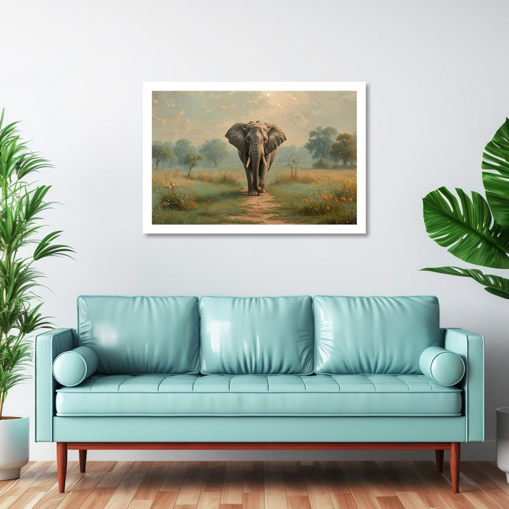 Luxariya Elephant Canvas Print 20x30", Black/White Framed, 12x18"-24x36" Auspicious Wall Art