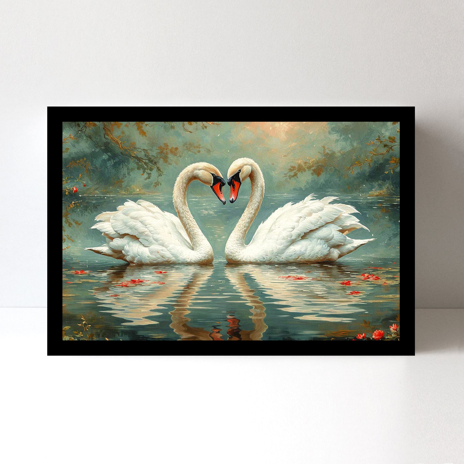 Luxariya Swan Canvas Print 20x30", Black/White Framed, 12x18"-24x36" Elegant Wall Art