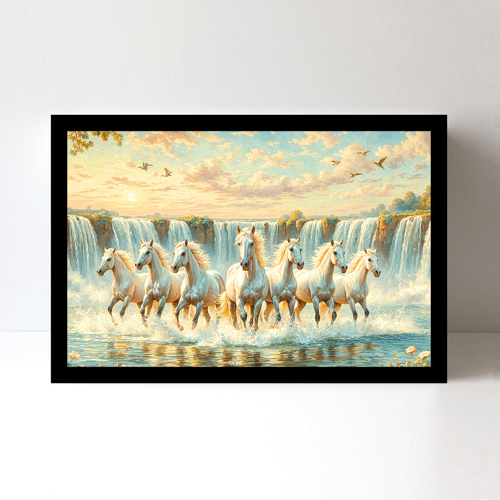 Vastu 7 Horses Running Painting with Frame, 16x24" Framed or 20x30" Canvas
