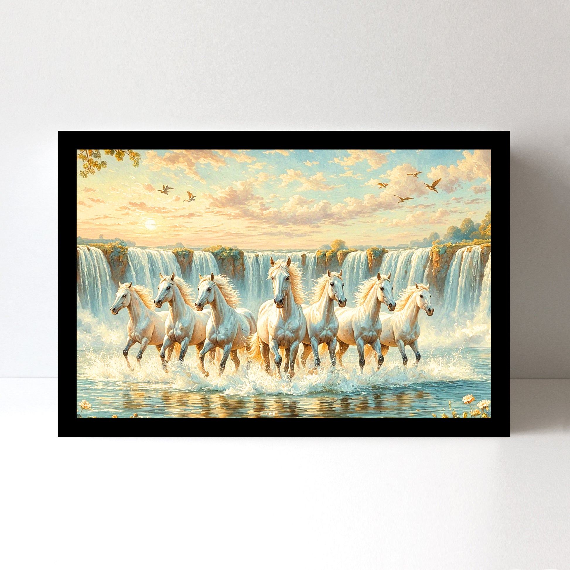 Vastu 7 Horses Running Painting with Frame, 16x24" Framed or 20x30" Canvas