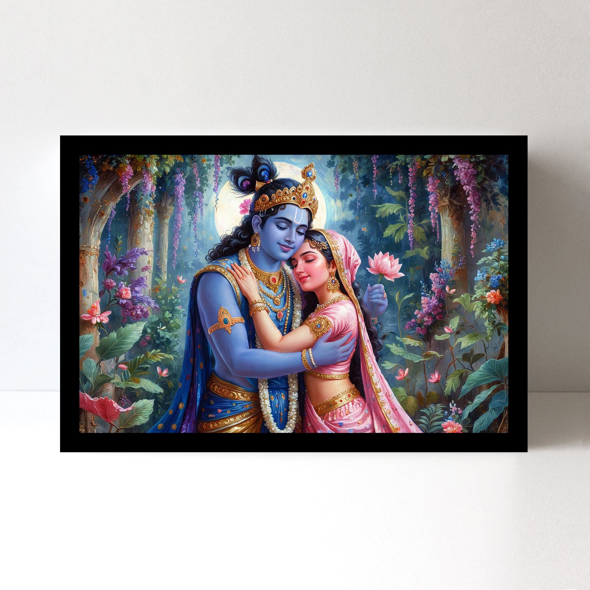 Radha Krishna Luxury Wall Art - 18x24 Inch Framed GSM Paper or 20x30 Inch Canvas