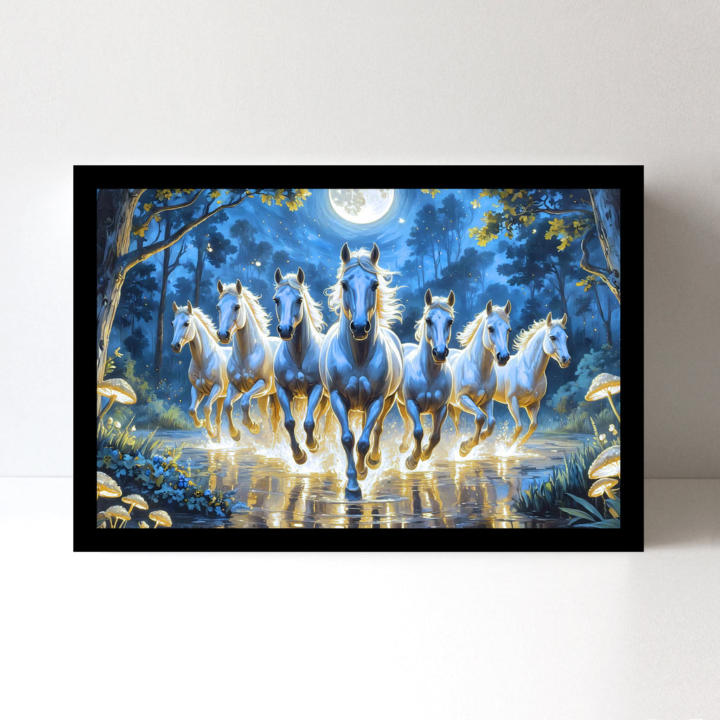 Vastu 7 Horses Running Painting with Frame, 16x24" Framed or 20x30" Canvas