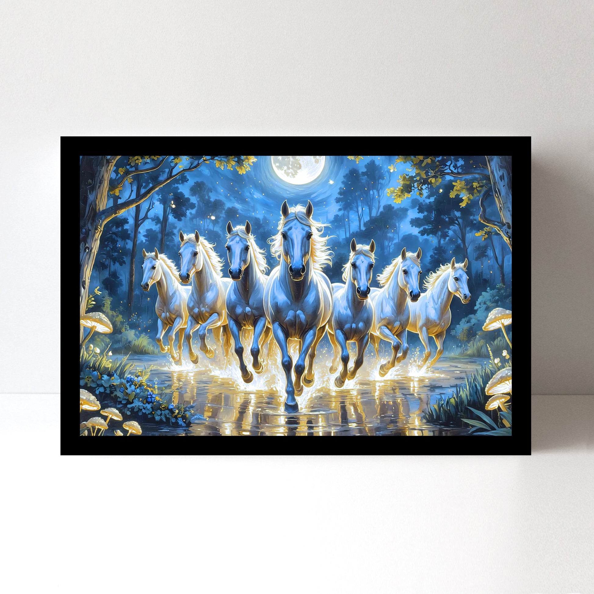 Vastu 7 Horses Running Painting with Frame, 16x24" Framed or 20x30" Canvas
