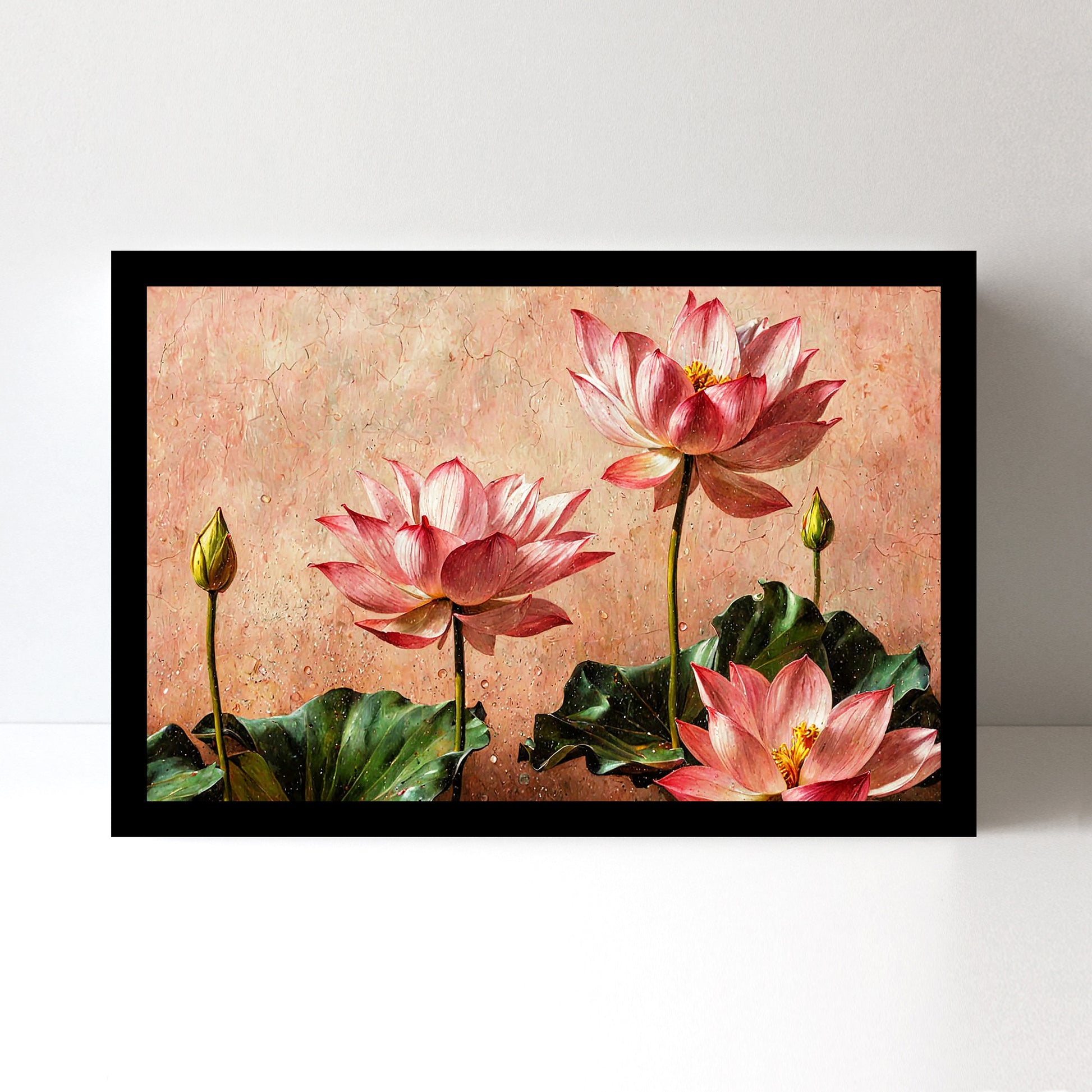 Luxariya Lotus Canvas Print 20x30", Black/White Framed, 12x18"-24x36" Spiritual Wall Art