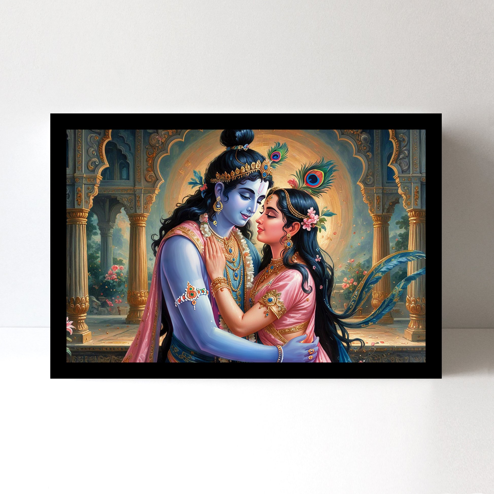 Radha Krishna Luxury Wall Art - 18x24 Inch Framed GSM Paper or 20x30 Inch Canvas