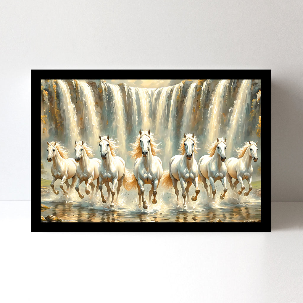 Vastu 7 Horses Running Painting with Frame, 16x24" Framed or 20x30" Canvas