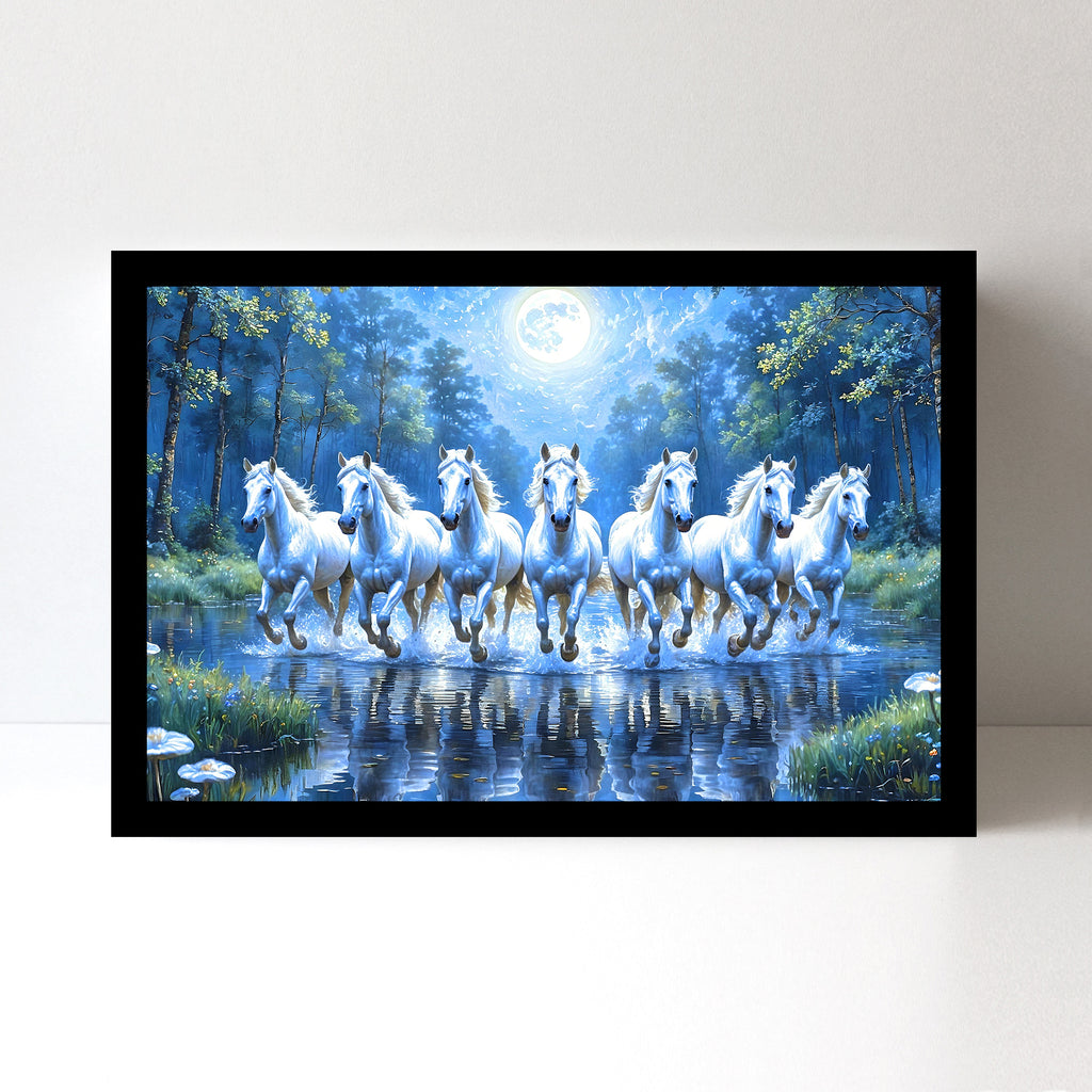 Vastu 7 Horses Running Painting with Frame, 16x24" Framed or 20x30" Canvas