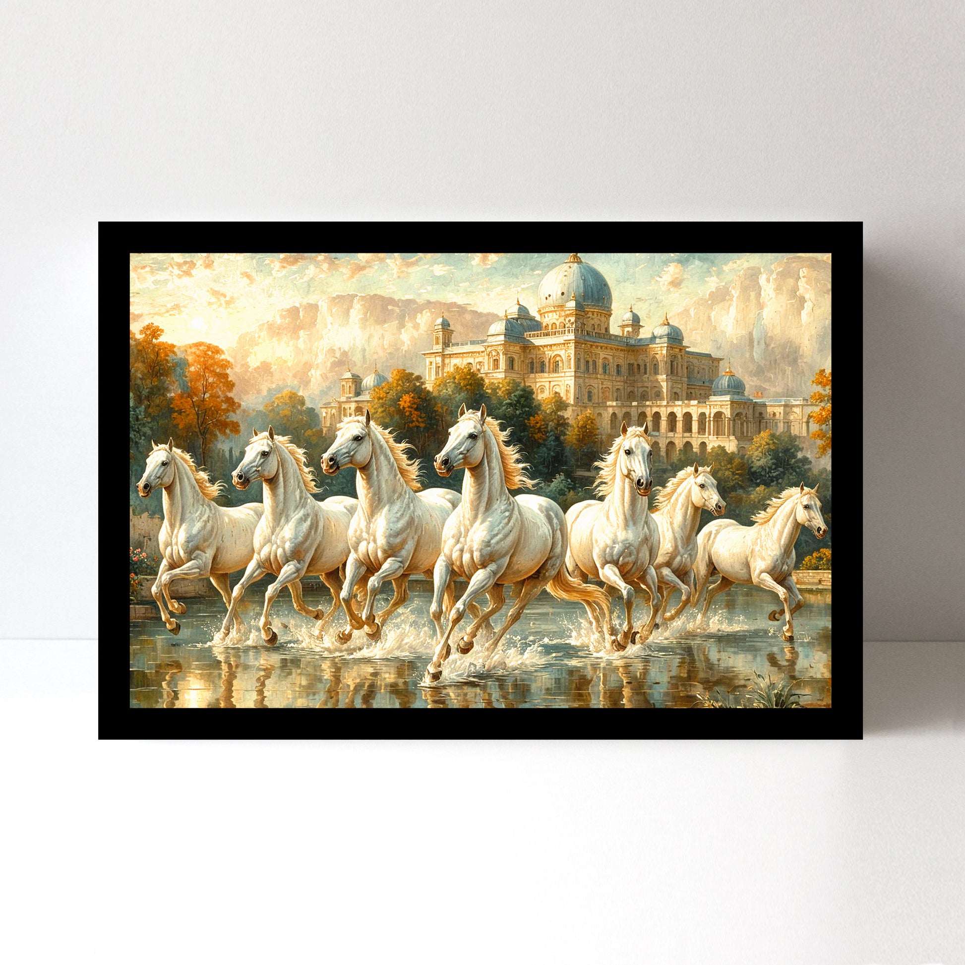 Vastu 7 Horses Running Painting with Frame, 16x24" Framed or 20x30" Canvas