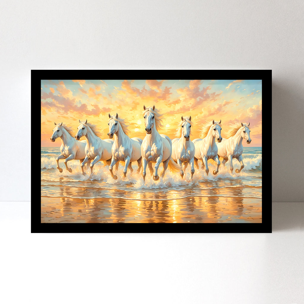 Vastu 7 Horses Running Painting with Frame, 16x24" Framed or 20x30" Canvas