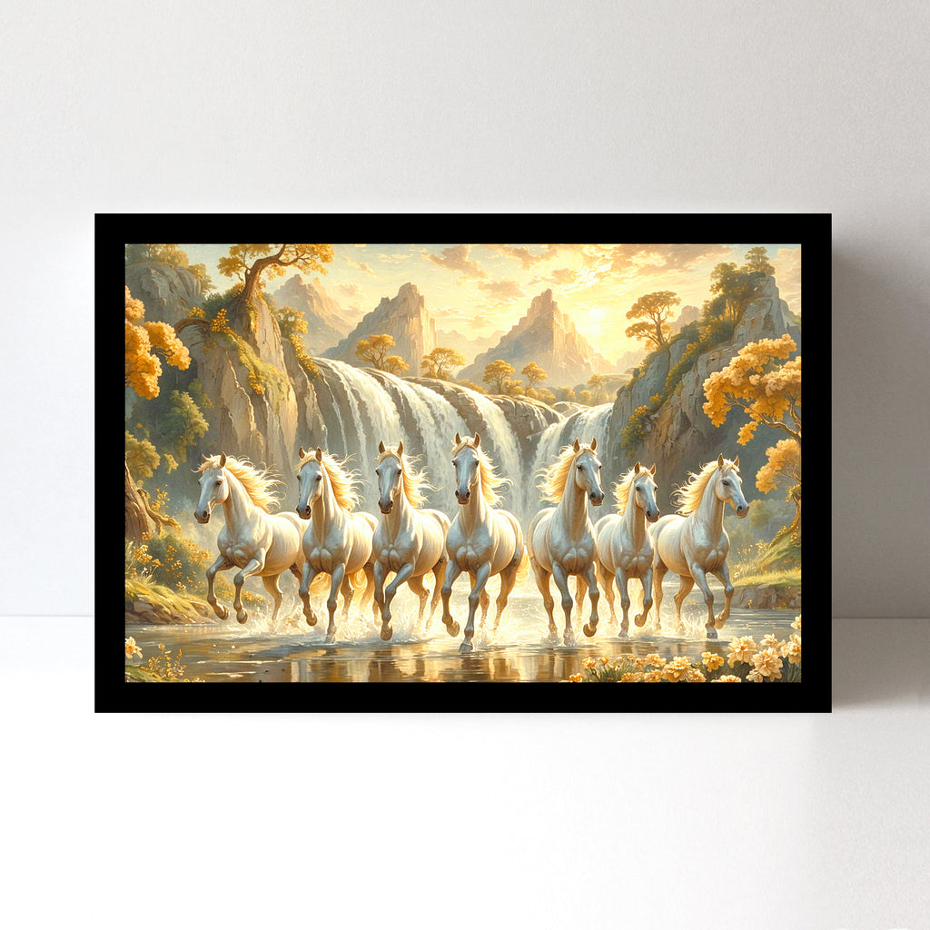 Vastu 7 Horses Running Painting with Frame, 16x24" Framed or 20x30" Canvas