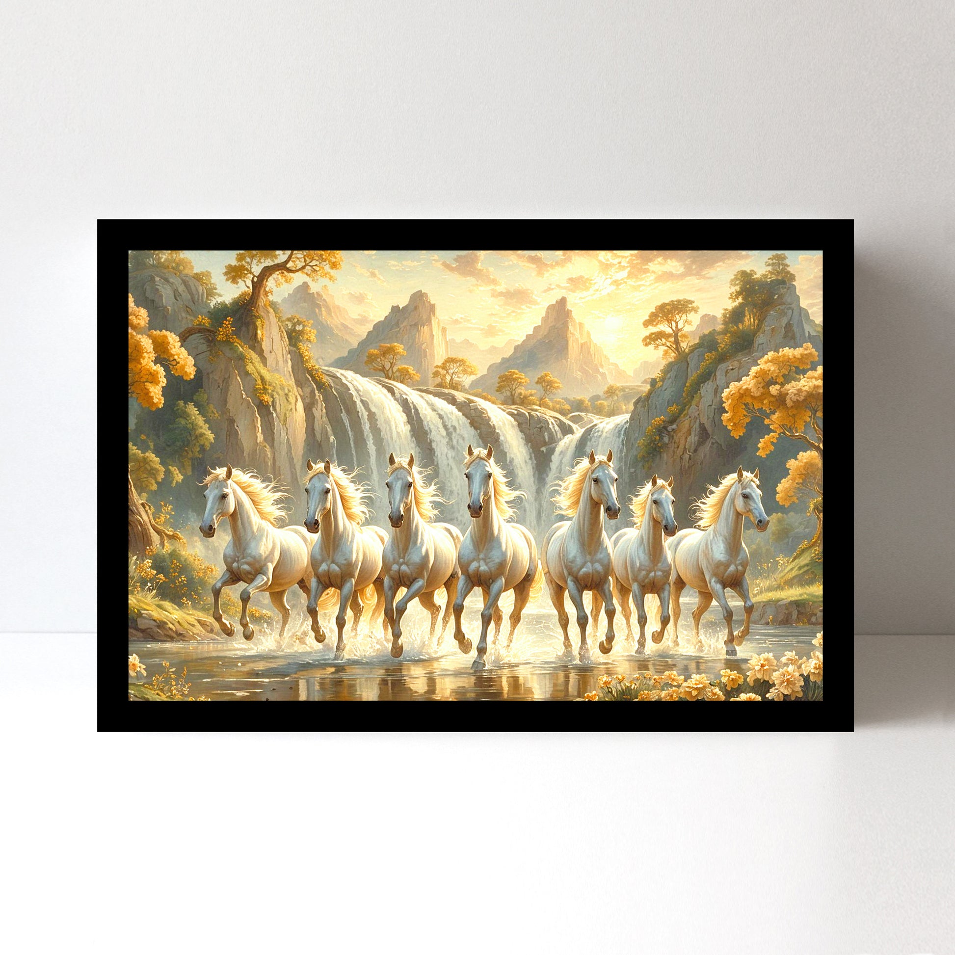 Vastu 7 Horses Running Painting with Frame, 16x24" Framed or 20x30" Canvas