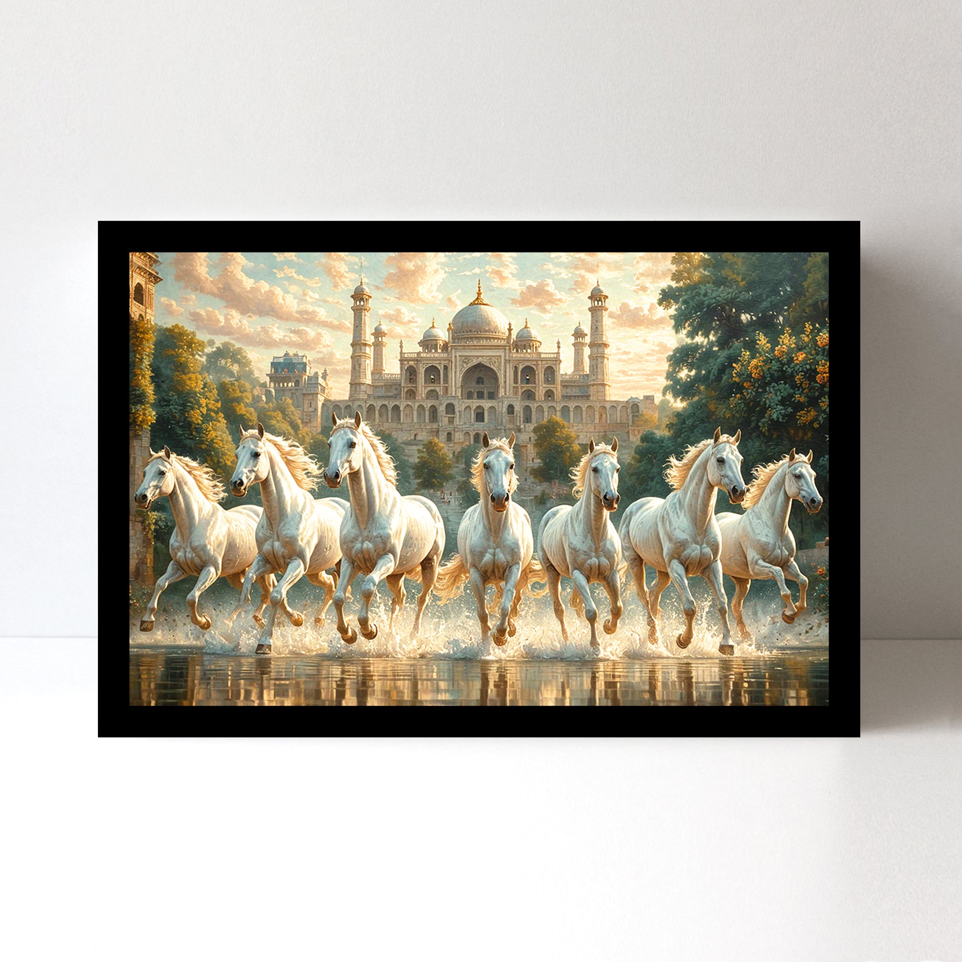 Vastu 7 Horses Running Painting with Frame, 16x24" Framed or 20x30" Canvas