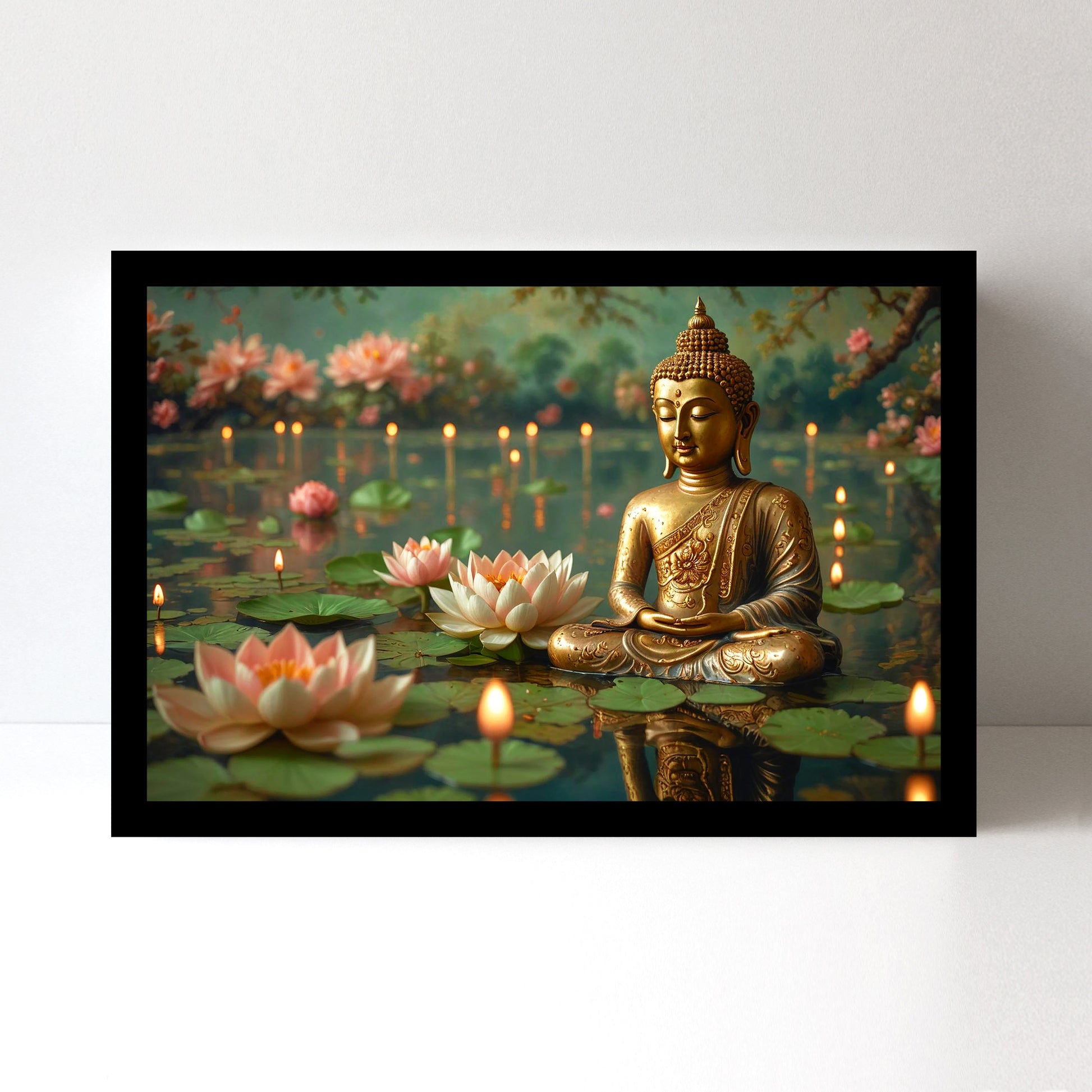 Luxariya Buddha Canvas Print 20x30", Black/White Framed 12x18"-24x36" Spiritual Wall Art