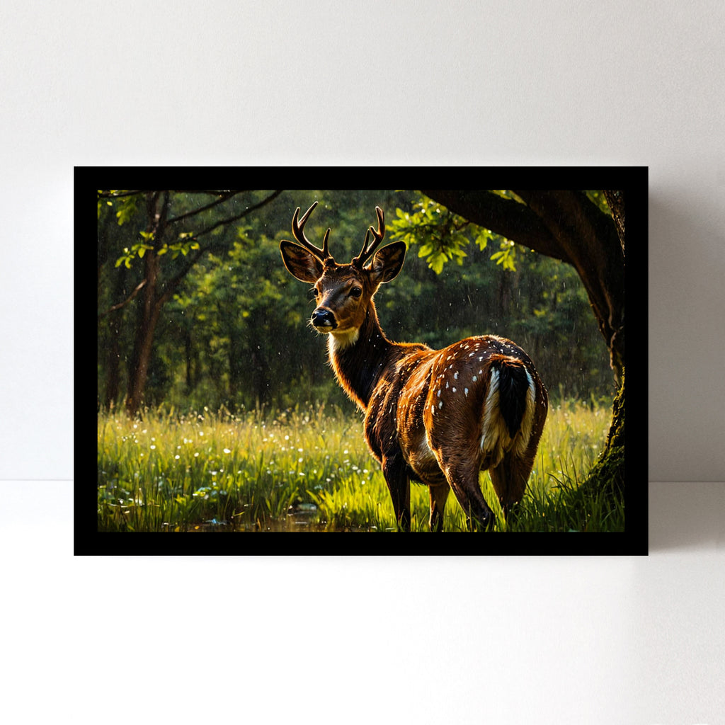 Luxariya Deer Canvas Print 20x30", Black/White Framed, 12x18"-24x36" Serene Wall Art