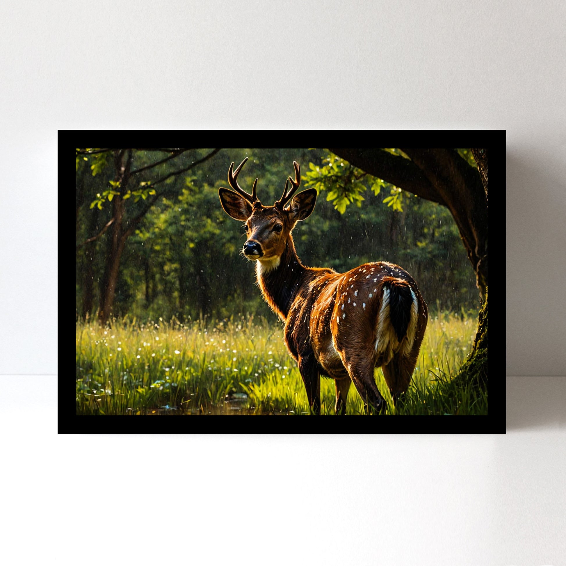 Luxariya Deer Canvas Print 20x30", Black/White Framed, 12x18"-24x36" Serene Wall Art