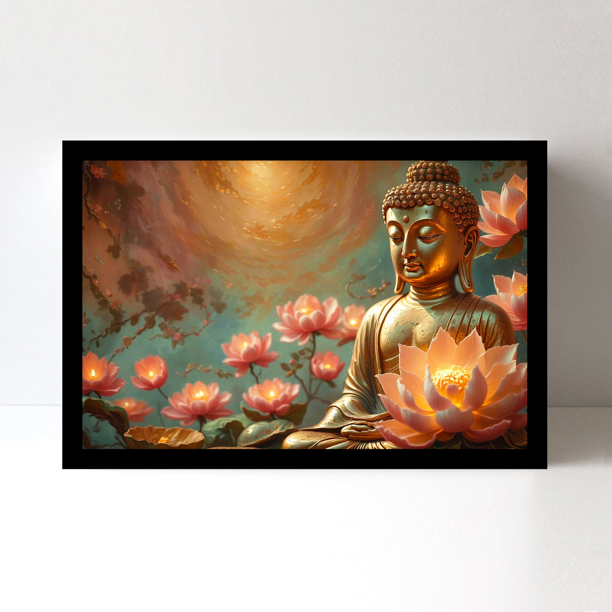 Luxariya Buddha Canvas Print 20x30", Black/White Framed 12x18"-24x36" Spiritual Wall Art