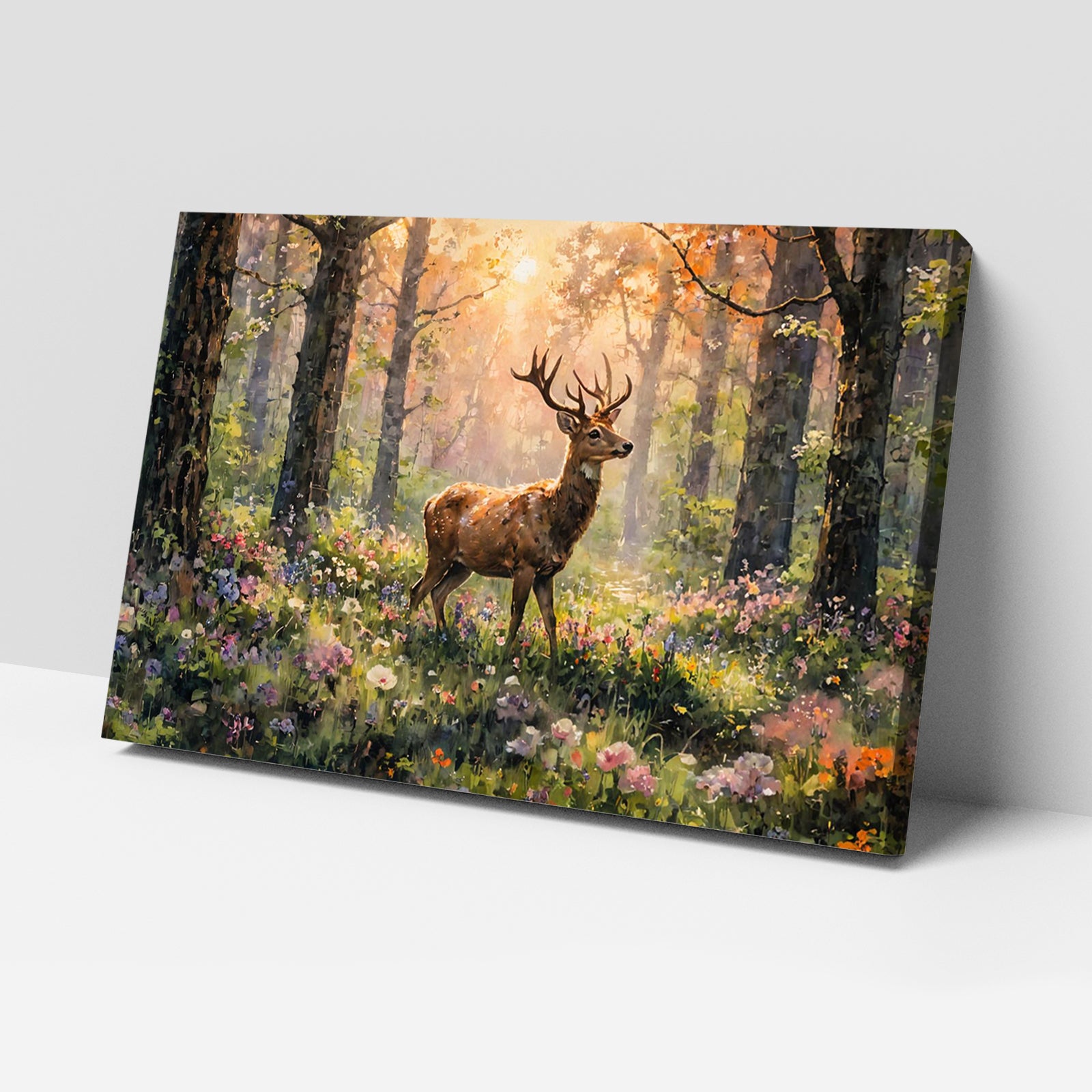 Luxariya Deer Canvas Print 20x30", Black/White Framed, 12x18"-24x36" Serene Wall Art