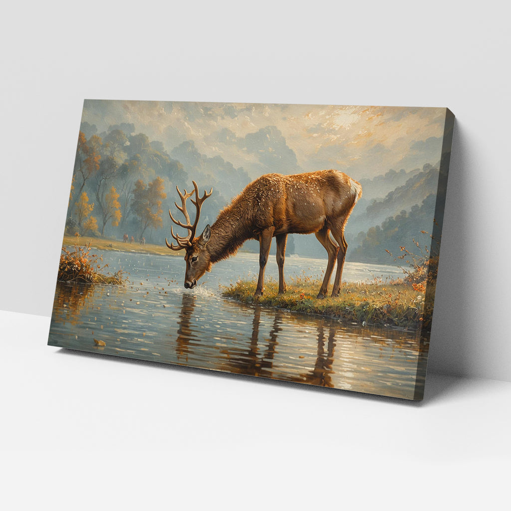 Luxariya Deer Canvas Print 20x30", Black/White Framed, 12x18"-24x36" Serene Wall Art