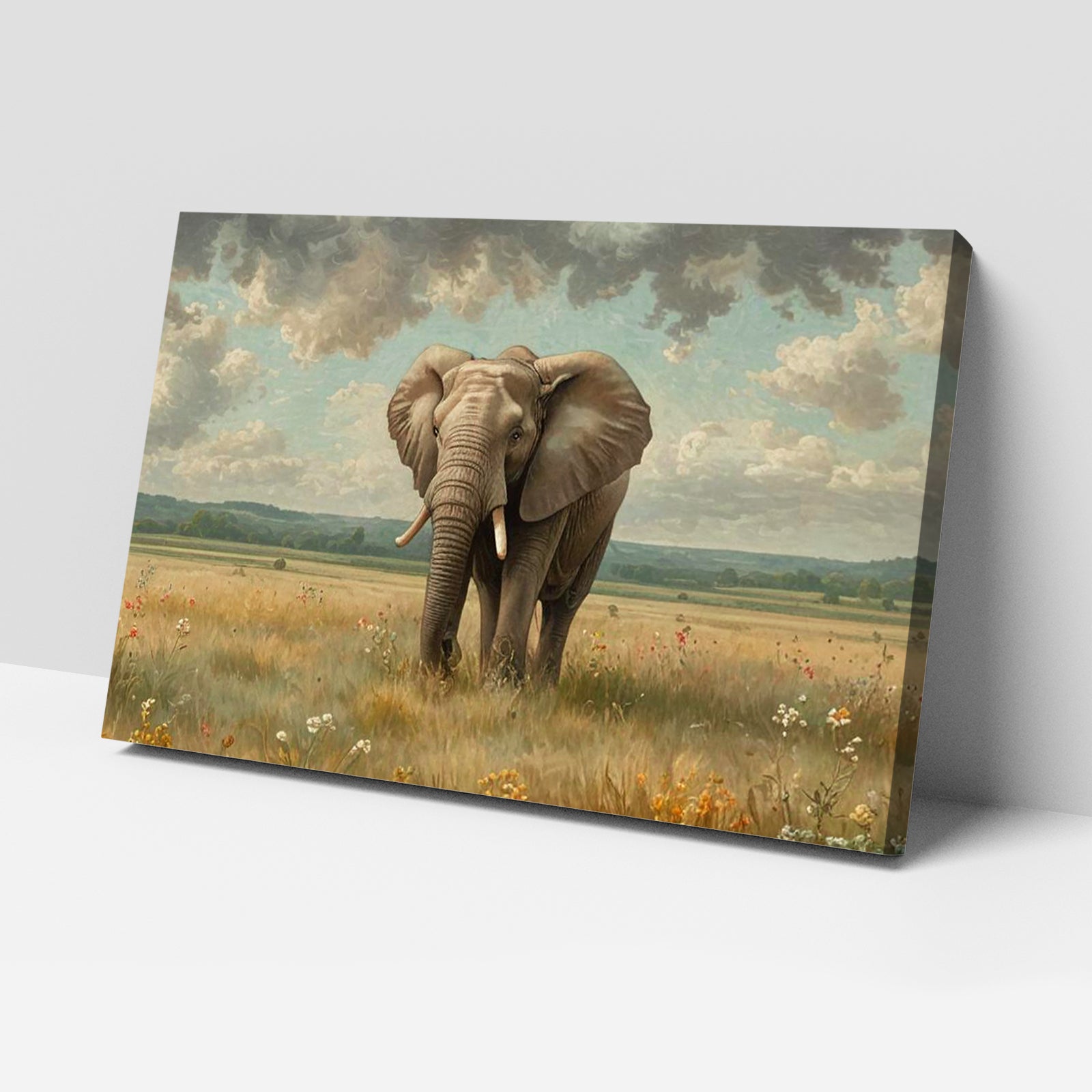 Luxariya Elephant Canvas Print 20x30", Black/White Framed, 12x18"-24x36" Auspicious Wall Art