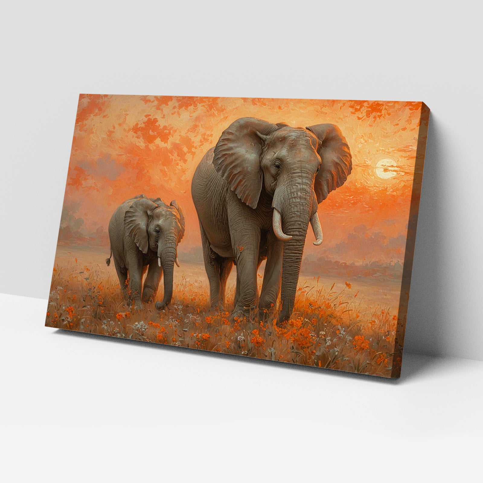 Luxariya Elephant Canvas Print 20x30", Black/White Framed, 12x18"-24x36" Auspicious Wall Art