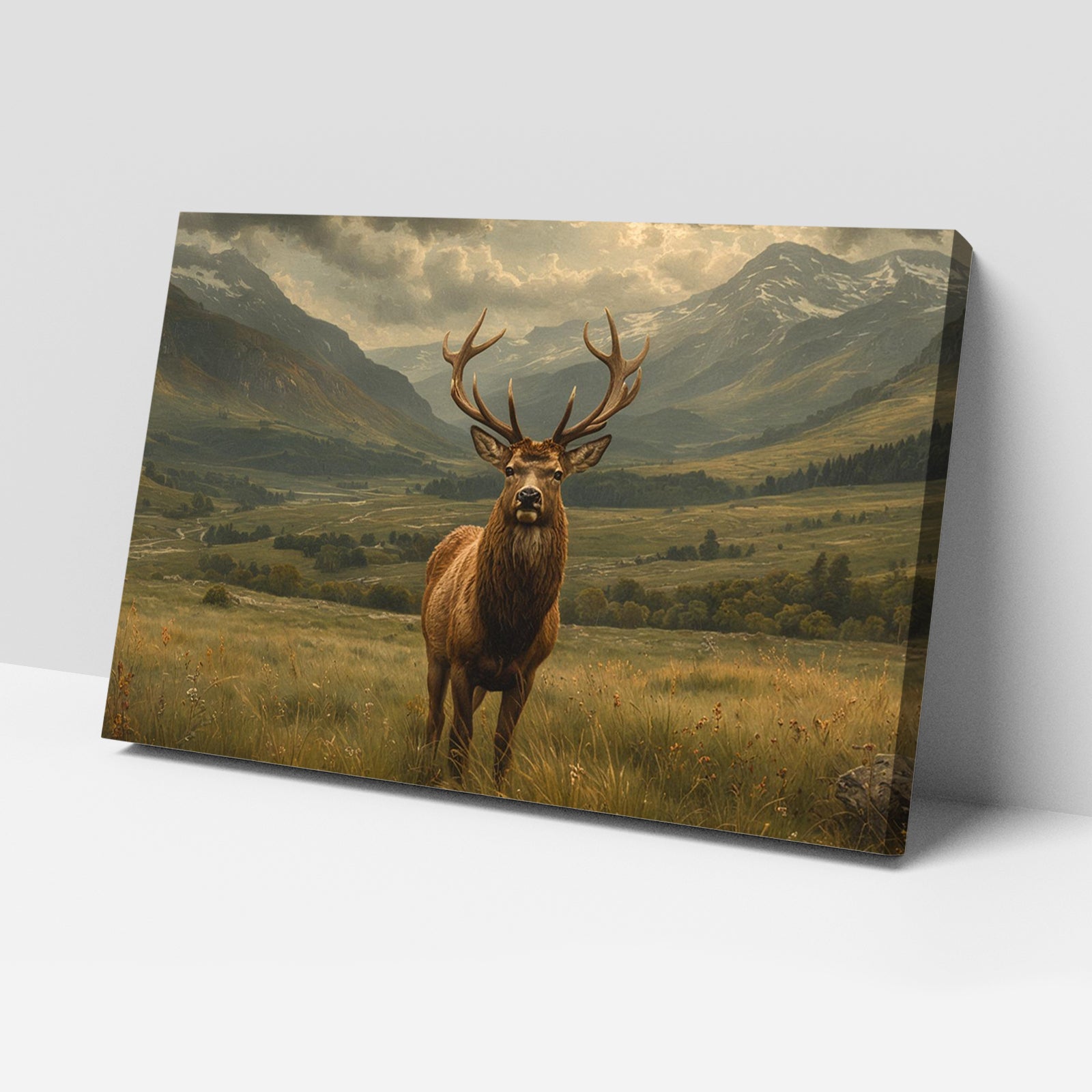 Luxariya Deer Canvas Print 20x30", Black/White Framed, 12x18"-24x36" Serene Wall Art