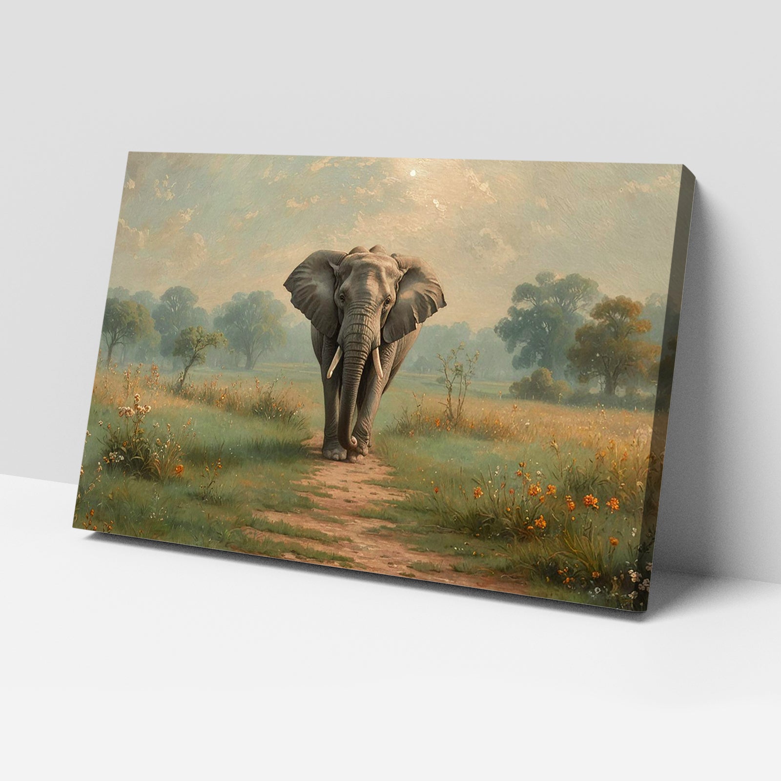 Luxariya Elephant Canvas Print 20x30", Black/White Framed, 12x18"-24x36" Auspicious Wall Art