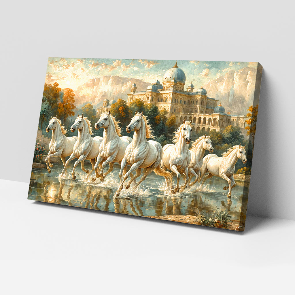 Vastu 7 Horses Running Painting with Frame, 16x24" Framed or 20x30" Canvas