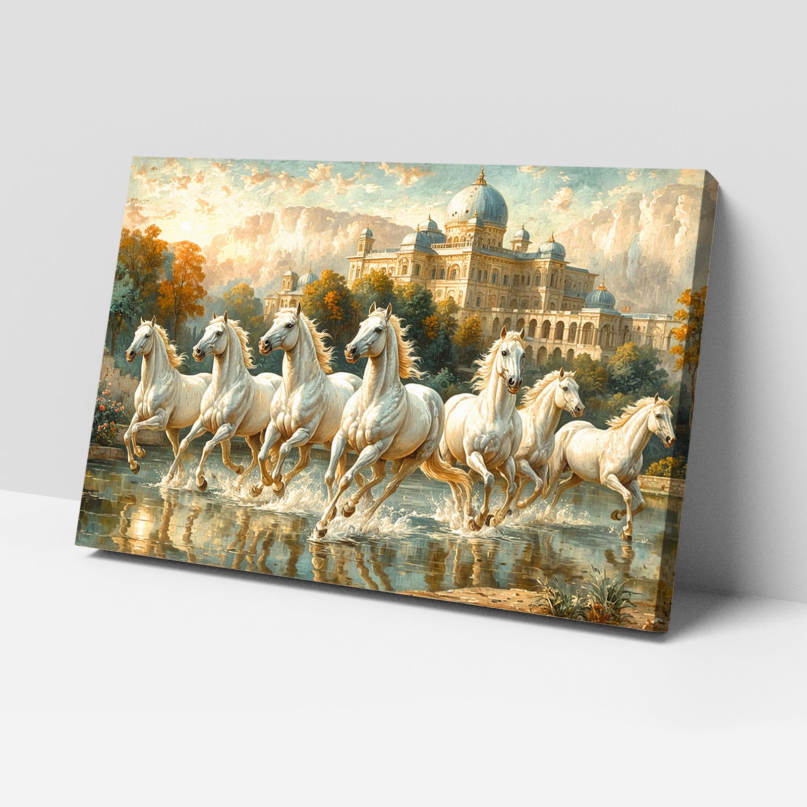 Vastu 7 Horses Running Painting with Frame, 16x24" Framed or 20x30" Canvas