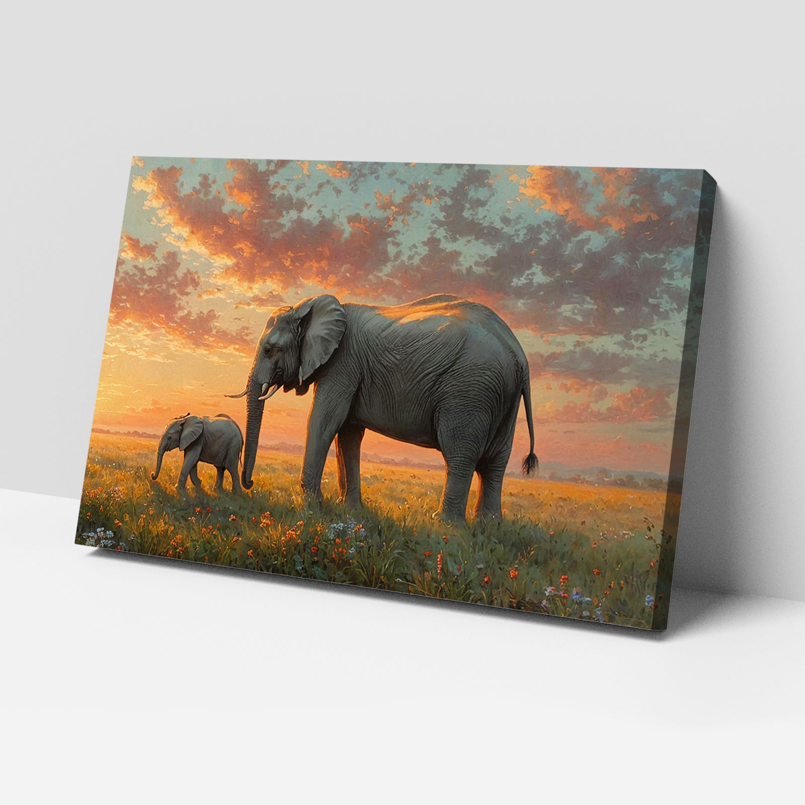 Luxariya Elephant Canvas Print 20x30", Black/White Framed, 12x18"-24x36" Auspicious Wall Art
