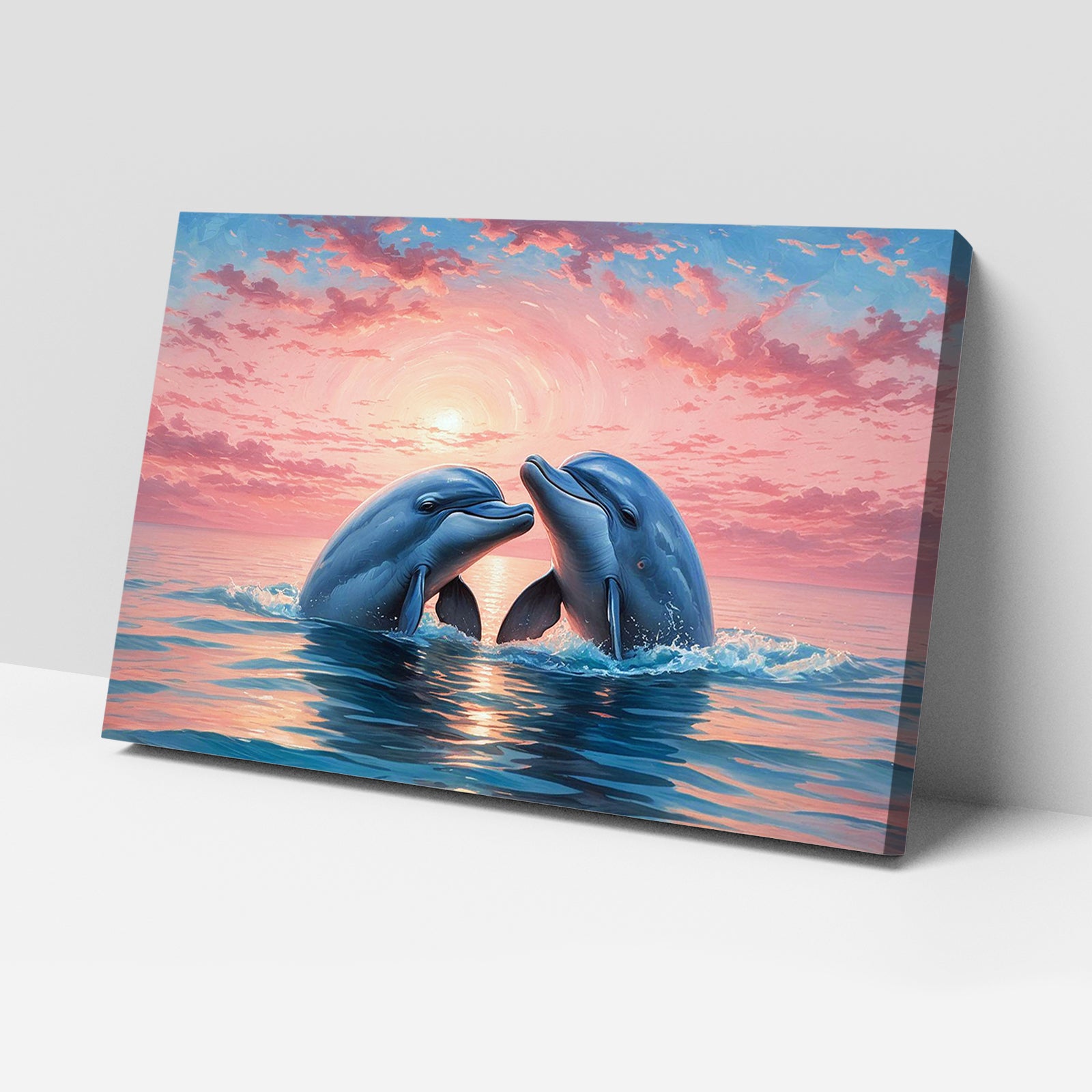 Luxariya Dolphin Canvas Print 20x30", Black/White Framed, 12x18"-24x36"