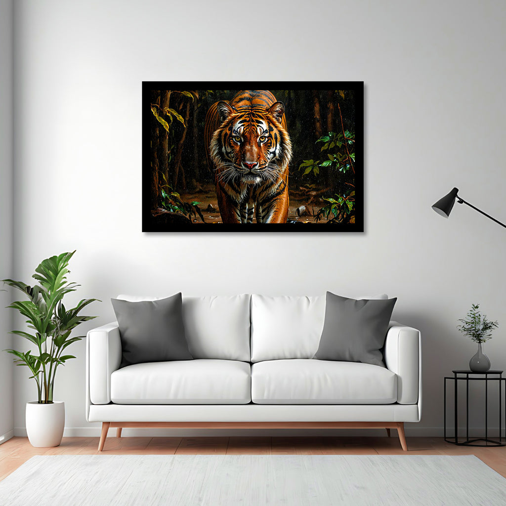 Luxariya Tiger Canvas Print 20x30", Black/White Framed, 12x18"-24x36" Bold Wall Art
