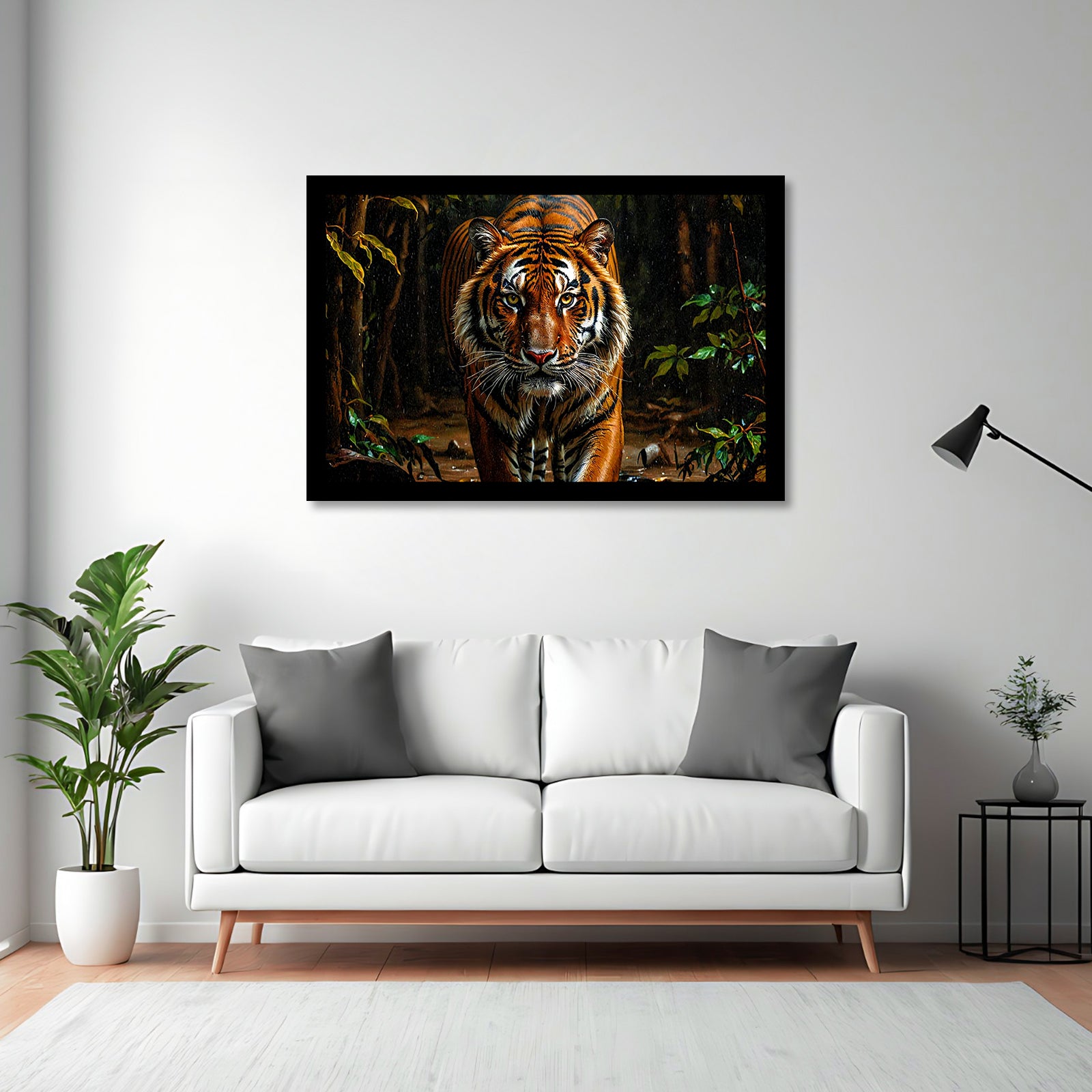 Luxariya Tiger Canvas Print 20x30", Black/White Framed, 12x18"-24x36" Bold Wall Art