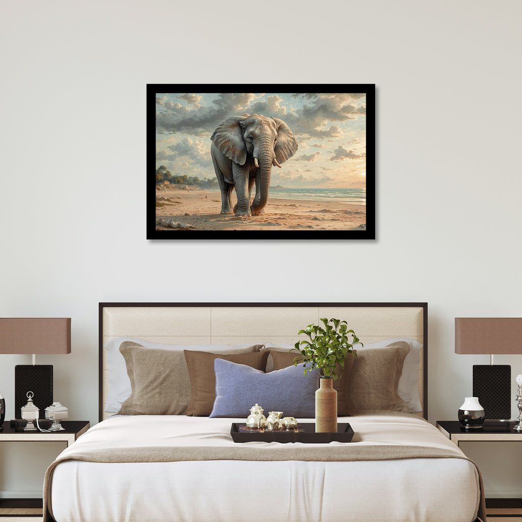 Luxariya Elephant Canvas Print 20x30", Black/White Framed, 12x18"-24x36" Auspicious Wall Art