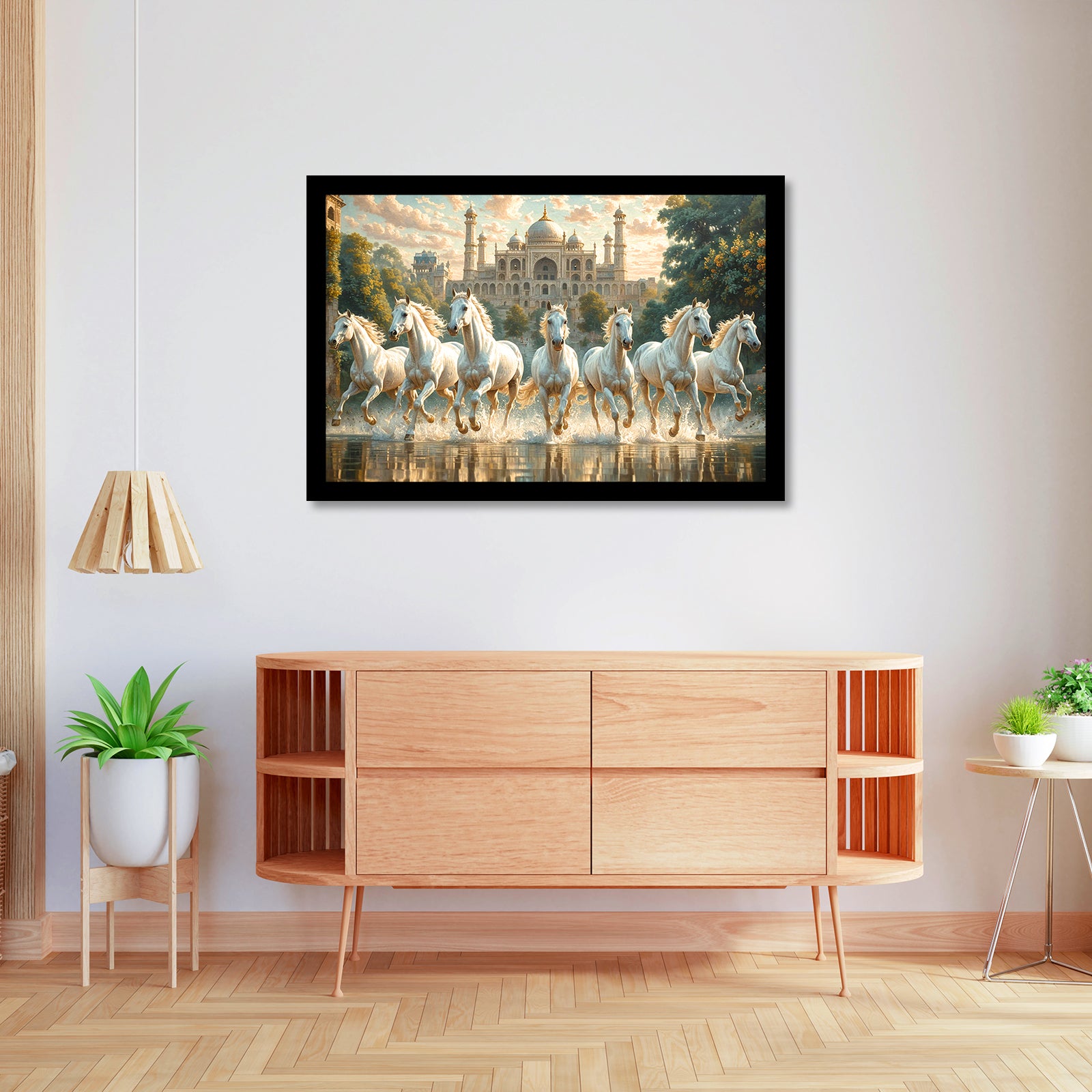 Vastu 7 Horses Running Painting with Frame, 16x24" Framed or 20x30" Canvas