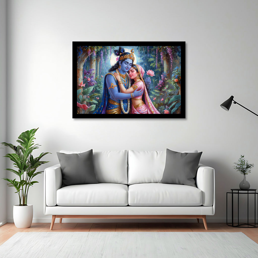 Radha Krishna Luxury Wall Art - 18x24 Inch Framed GSM Paper or 20x30 Inch Canvas