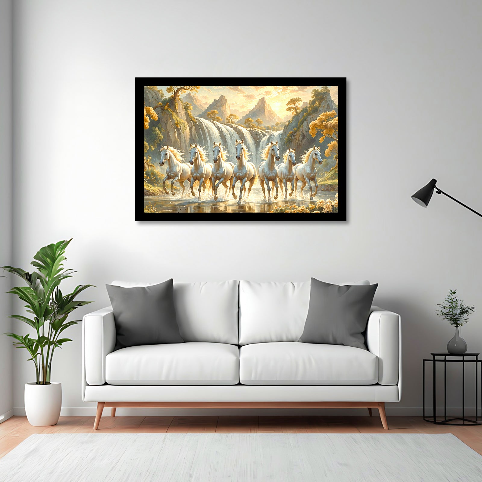 Vastu 7 Horses Running Painting with Frame, 16x24" Framed or 20x30" Canvas